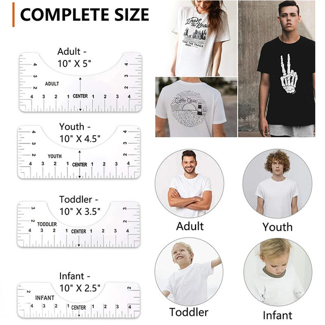 4Pcs/set T Shirt Ruler Guide for Applying and Sublimation Guide Cloth  Design T Shirt Measurement